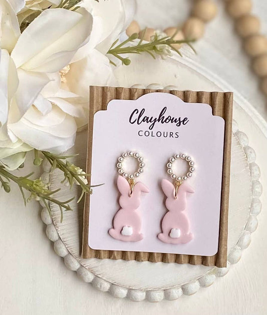 Clay Pink Bunny Earrings