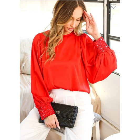 Very Merry Satin Top in Red