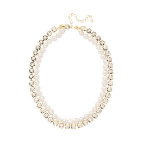 Gold Layered Tennis Necklace - Modern Pearl