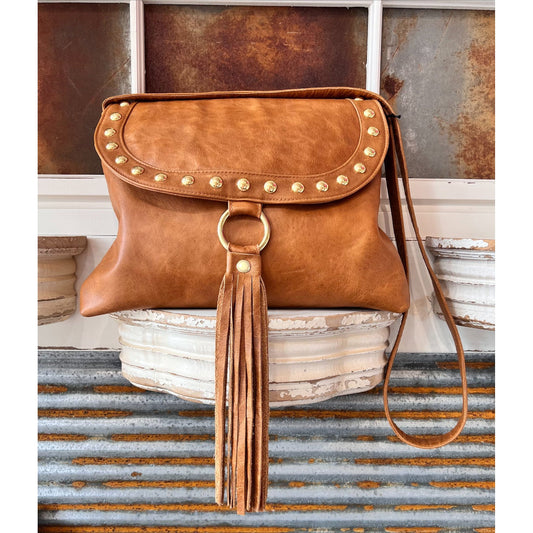 Tan Leather Crossbody Saddle Bag
