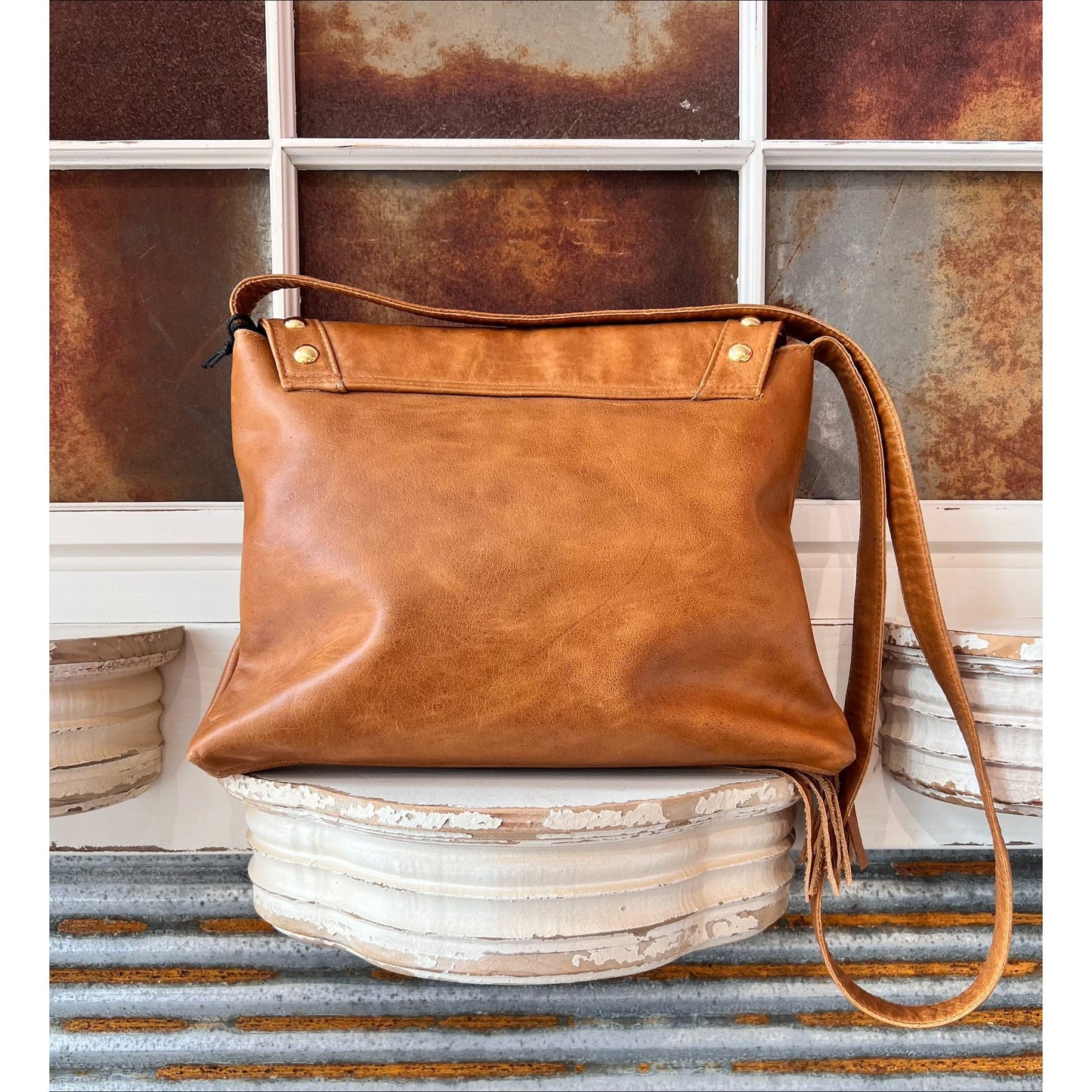 Tan Leather Crossbody Saddle Bag