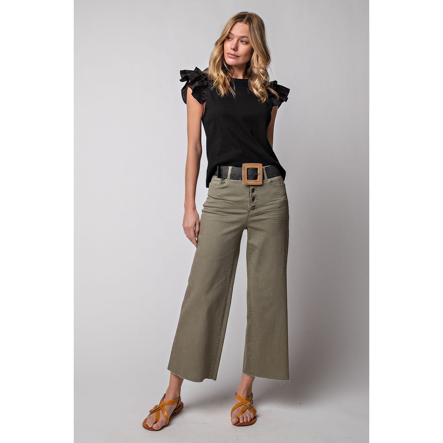 High Rise Wide Leg Pants in Olive