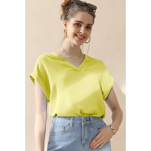 Yellow Rolled Short Sleeve Top